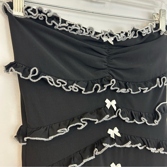 NWT Klesis Black/White Ruffle Mesh Strapless Maxi Dress Size Small - Picture 5 of 14